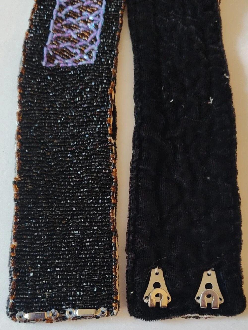 Vintage Black Velvet Waist Belt with Purple & Amber Beaded Panels 31
